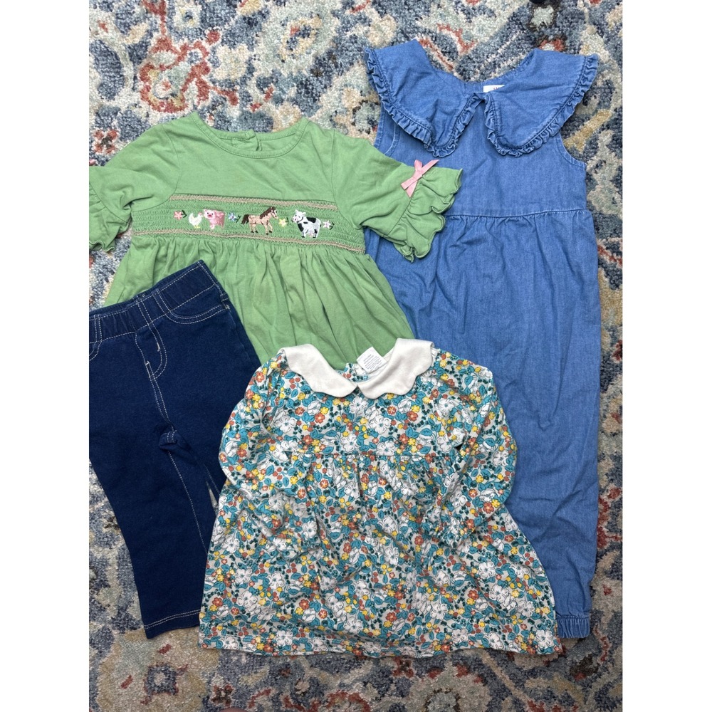 Good Lad Starting Out Cat & Jack Girls 18M Bundle Green Floral Denim EUC